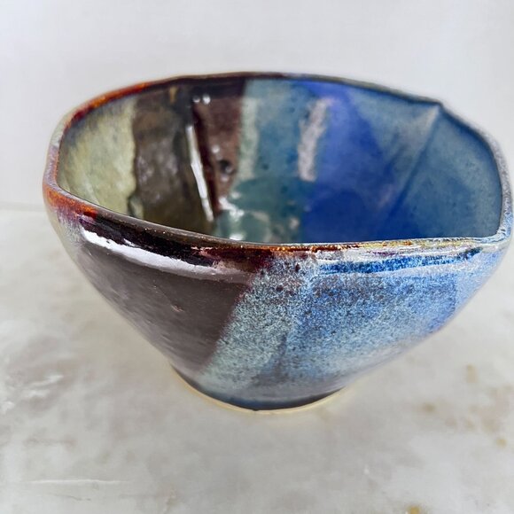 Artisan Signed Bowl Studio Pottery Abstract Wheel Thrown Multicolor Drip Glaze C - Picture 3 of 6